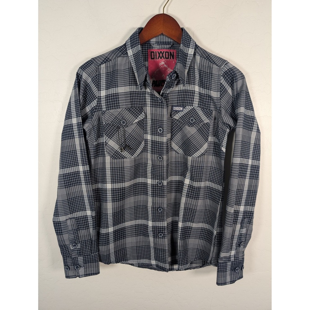 Dixxon Flannel Shirt Womens Small Gray Black Paulson Plaid D-Tech Button Up Logo - Picture 1 of 15